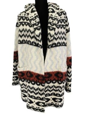 Abercrombie & Fitch Open Front Aztec Print Hooded Wool Blend Cardigan Medium